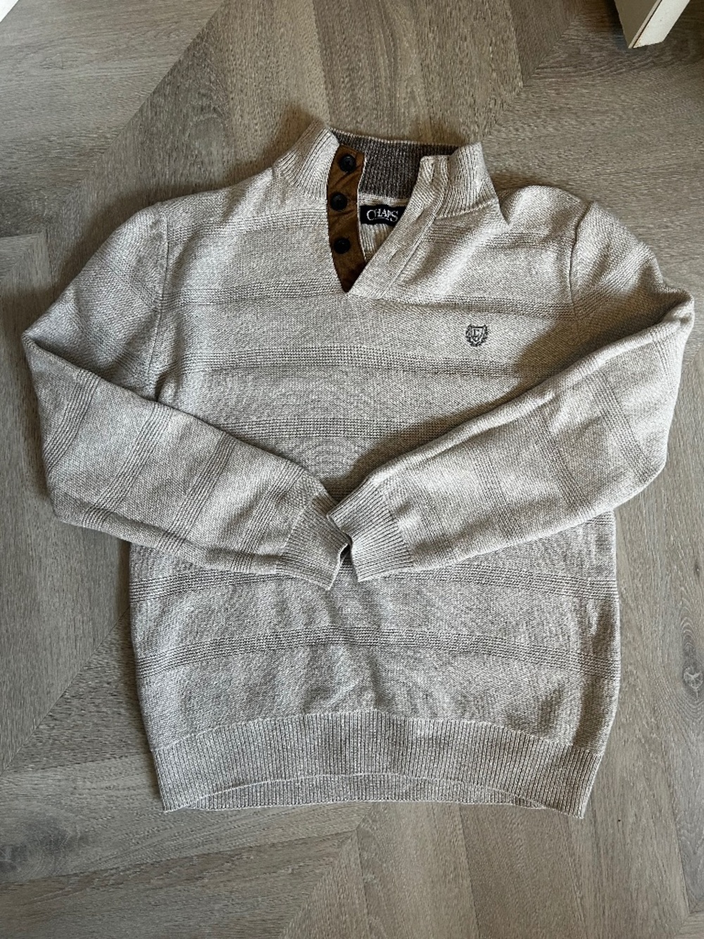 Chaps Ralph Lauren Beige Knit Pullover Sweater Suede Trim Mock Neck Size S